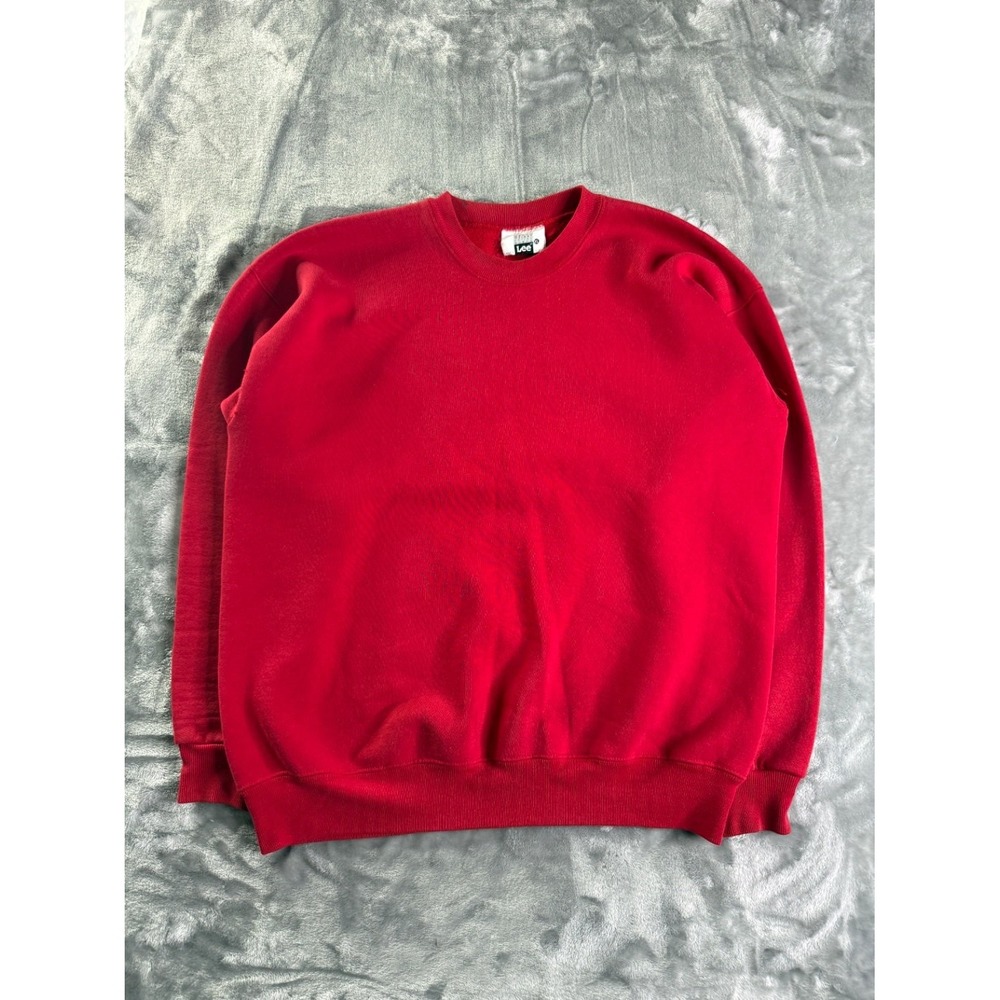 Lee Men's Sweatshirt XL Red Heavyweight Fleece Cotton Blend Blank Crewneck